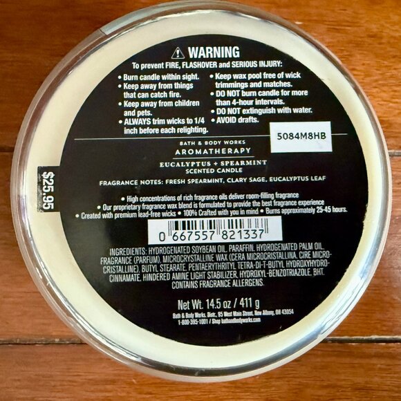 NEW EUCALYPTUS SPEARMINT 3-Wick 14.5 oz Candle Bath & Body Works - Picture 2 of 3